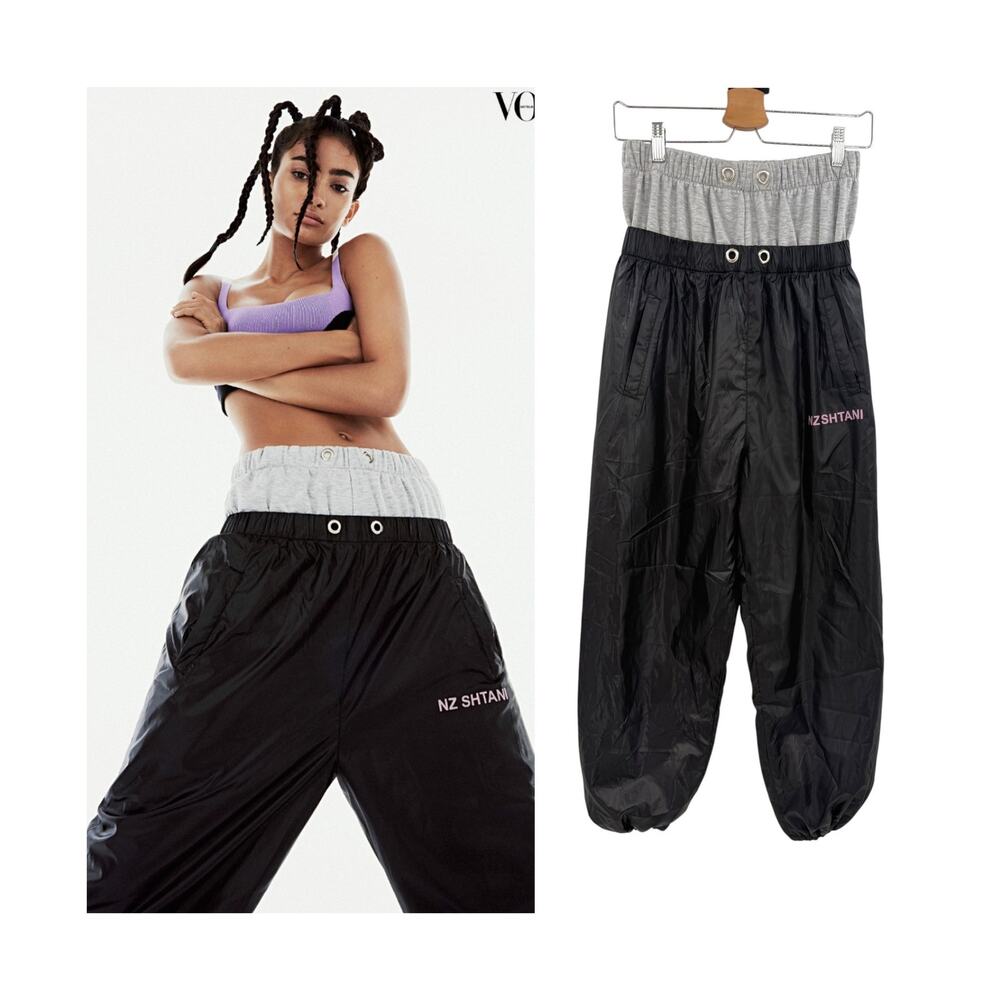 Natasha Zinko Double Joggers Nylon Jersey Layered Pants Black Grey NWT M 2-4